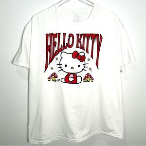 Hello Kitty Sanrio Mushroom Graphic Tee Shirt Short Sleeve White Red